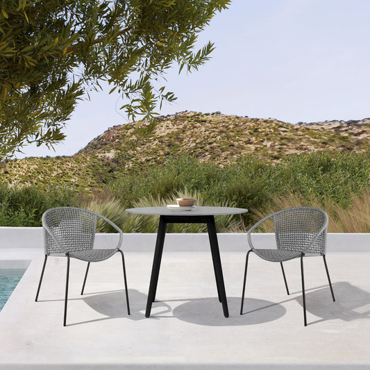 Sydney and Snack 3 Piece Outdoor Patio 36" Dining Set in Black Eucalyptus Wood and Grey Rope By Armen Living | Outdoor Dining Sets | Modishstore