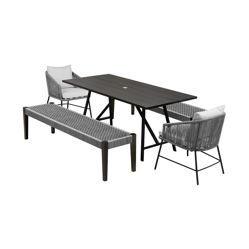 Koala Calica and Camino 5 Piece Outdoor Dining Set with Dark Eucalyptus Wood and Grey Rope and Cushions By Armen Living | Outdoor Dining Sets | Modishstore - 2