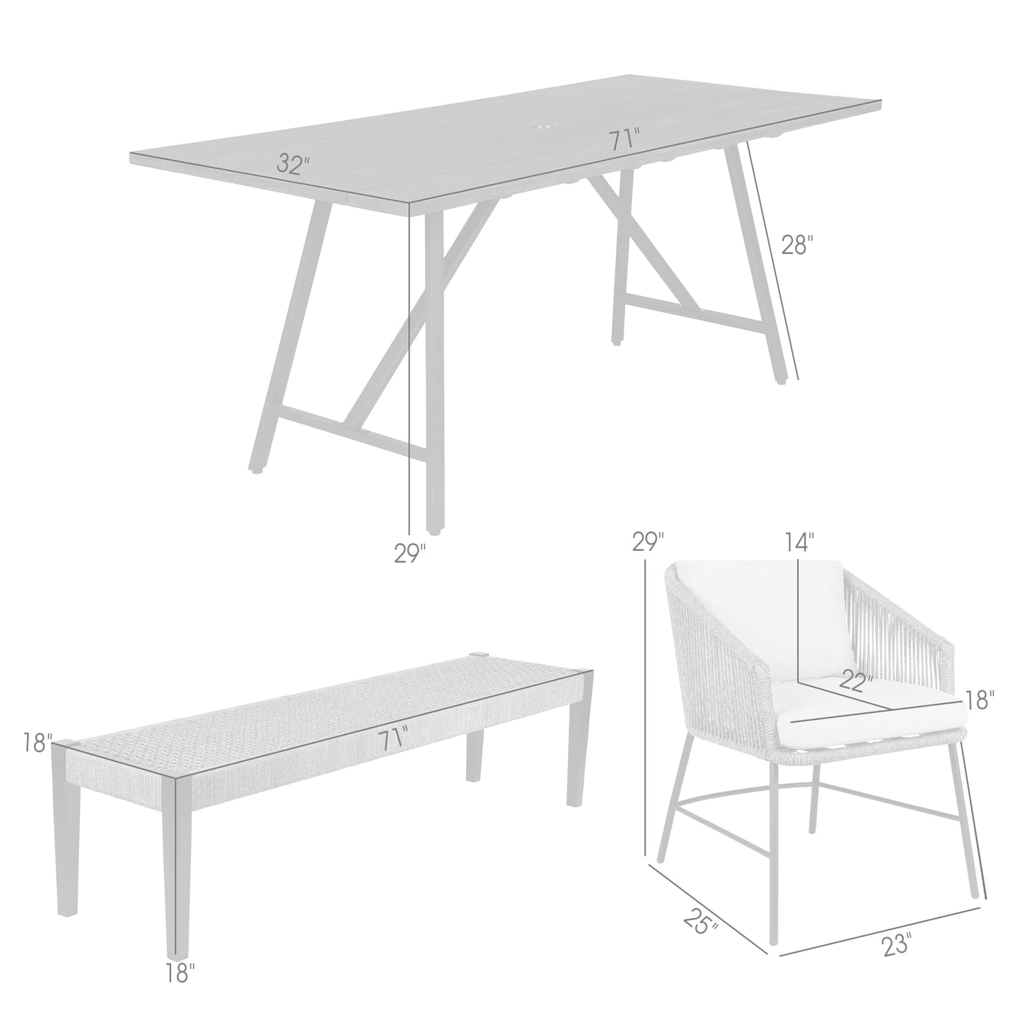 Koala Calica and Camino 5 Piece Outdoor Dining Set with Dark Eucalyptus Wood and Grey Rope and Cushions By Armen Living | Outdoor Dining Sets | Modishstore - 9