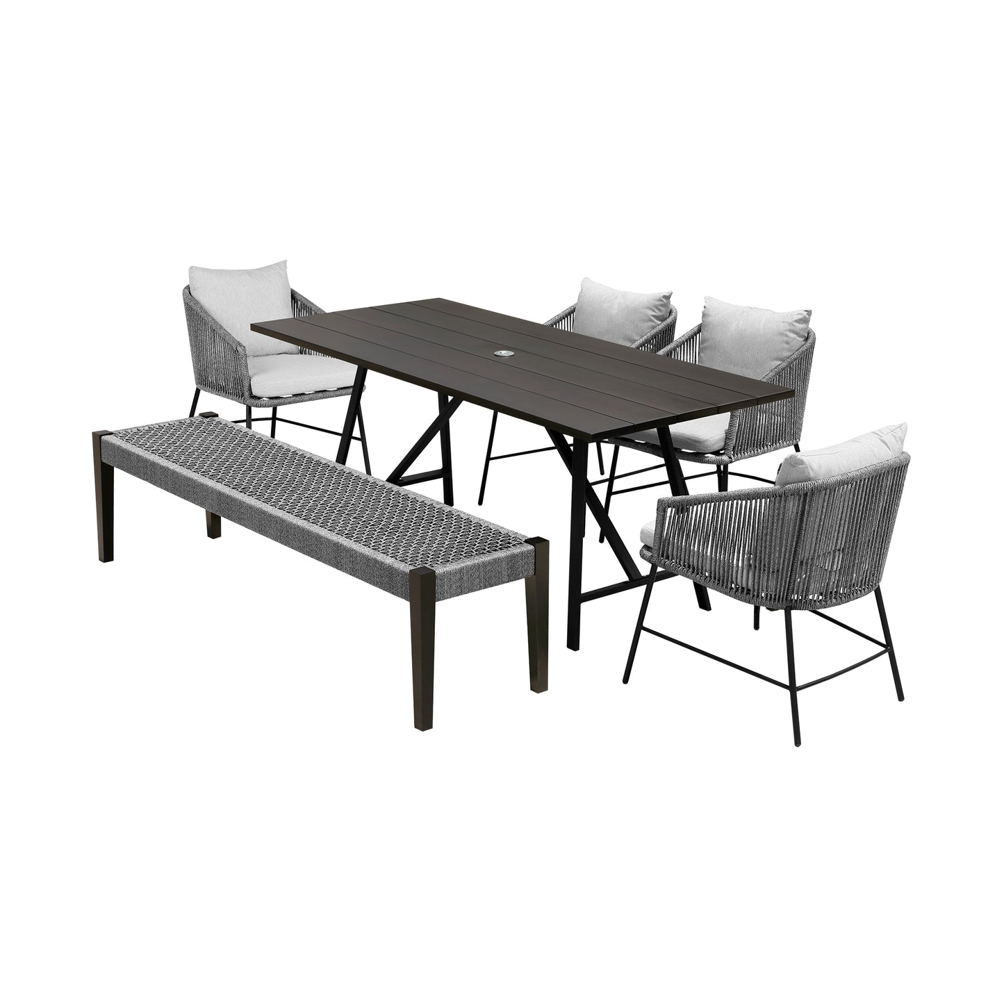 Koala Calica and Camino 6 Piece Outdoor Dining Set with Dark Eucalyptus Wood and Grey Rope and Cushions By Armen Living | Outdoor Dining Sets | Modishstore - 2