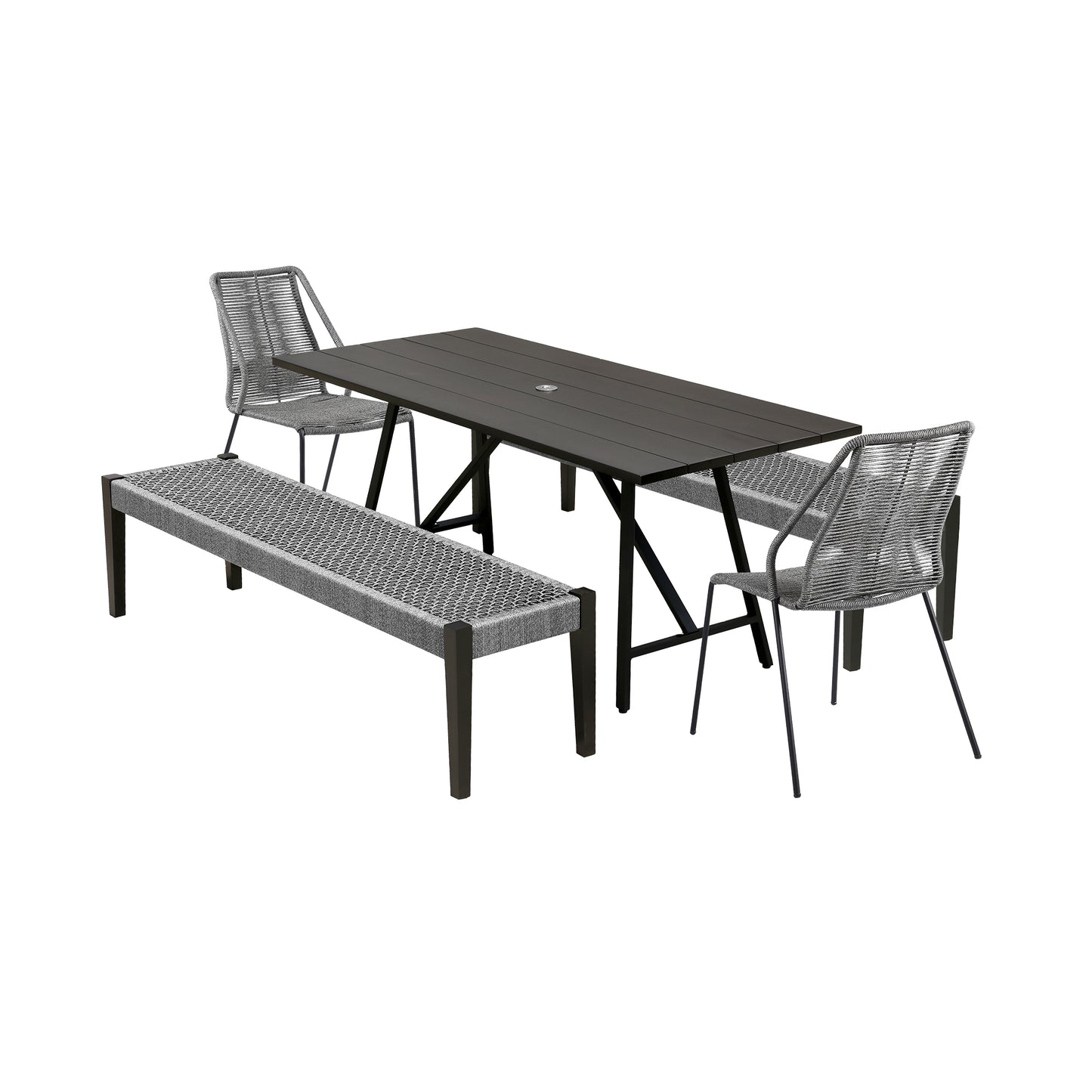 Koala Clip and Camino 5 Piece Outdoor Dining Set in Dark Eucalyptus with Grey Rope By Armen Living | Outdoor Dining Sets | Modishstore - 2