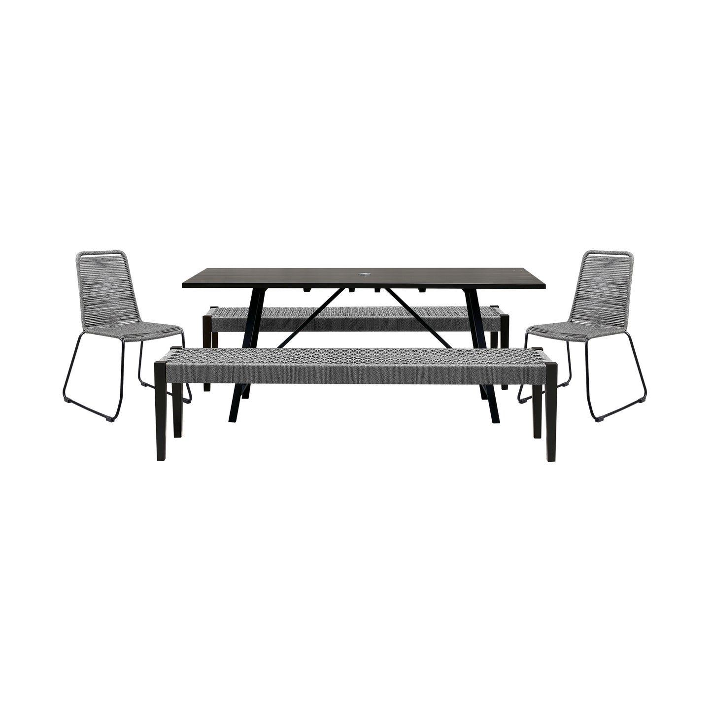Koala Shasta and Camino 5 Piece Outdoor Dining Set in Dark Eucalyptus Wood with Grey Rope By Armen Living | Outdoor Dining Sets | Modishstore - 2