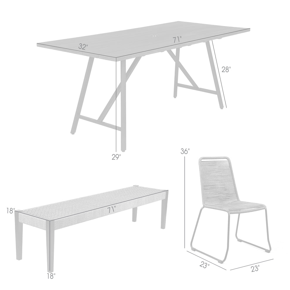 Koala Shasta and Camino 6 Piece Outdoor Dining Set in Dark Eucalyptus Wood with Grey Rope By Armen Living | Outdoor Dining Sets | Modishstore - 9