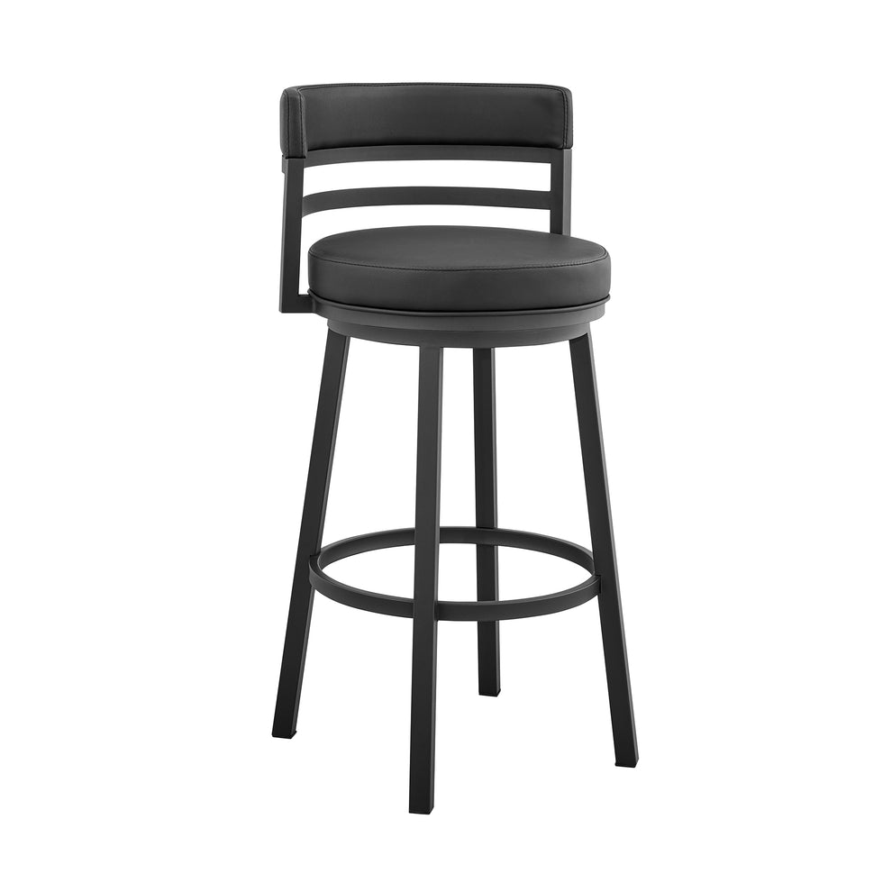 Titana 30" Bar Height Swivel Black Faux Leather and Metal Bar Stool By Armen Living | Bar Stools | Modishstore - 2