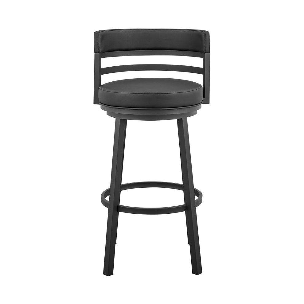 Titana 30" Bar Height Swivel Black Faux Leather and Metal Bar Stool By Armen Living | Bar Stools | Modishstore - 3