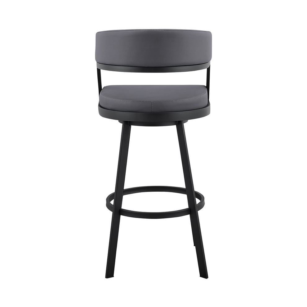 Dione 30" Bar Height Swivel Grey Faux Leather and Black Metal Bar Stool By Armen Living | Bar Stools | Modishstore - 6