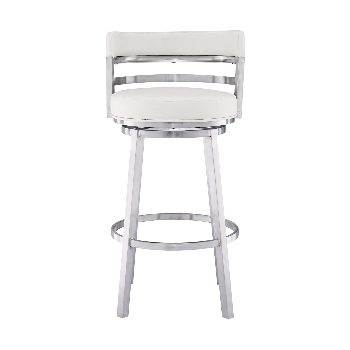 Titana 30" Bar Height Swivel White Faux Leather and Brushed Stainless Steel Bar Stool By Armen Living | Bar Stools | Modishstore - 3