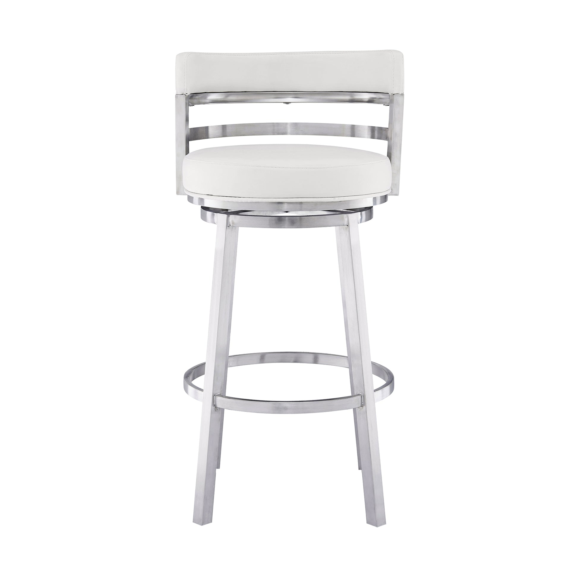 Titana 30" Bar Height Swivel White Faux Leather and Brushed Stainless Steel Bar Stool By Armen Living | Bar Stools | Modishstore - 3