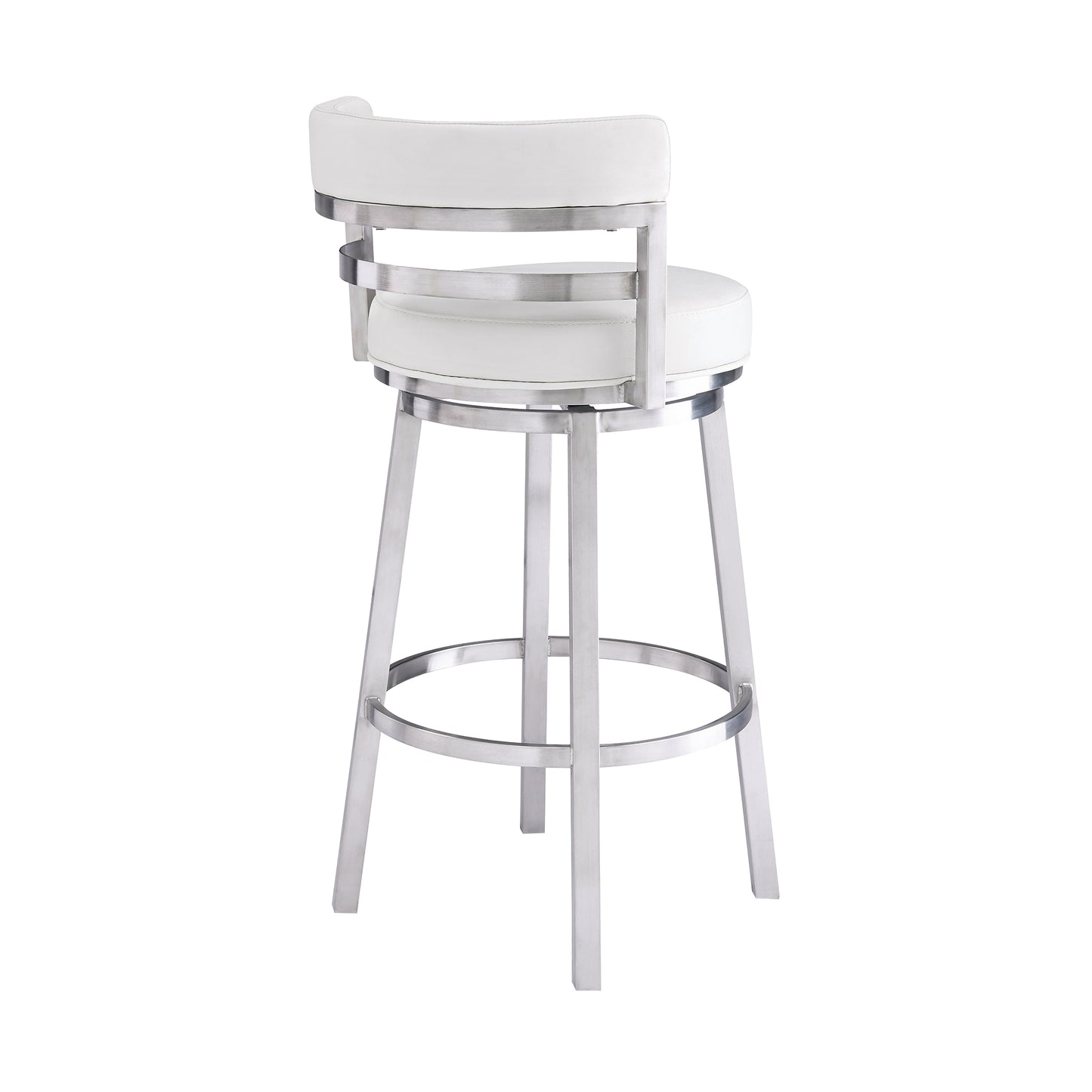 Titana 30" Bar Height Swivel White Faux Leather and Brushed Stainless Steel Bar Stool By Armen Living | Bar Stools | Modishstore - 4