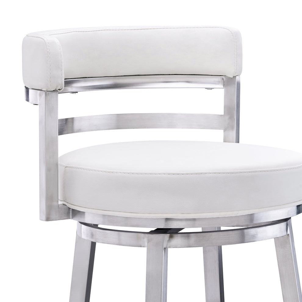 Titana 30" Bar Height Swivel White Faux Leather and Brushed Stainless Steel Bar Stool By Armen Living | Bar Stools | Modishstore - 5