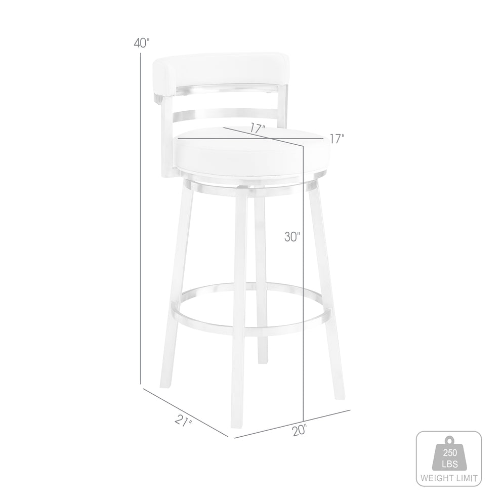 Titana 30" Bar Height Swivel White Faux Leather and Brushed Stainless Steel Bar Stool By Armen Living | Bar Stools | Modishstore - 9