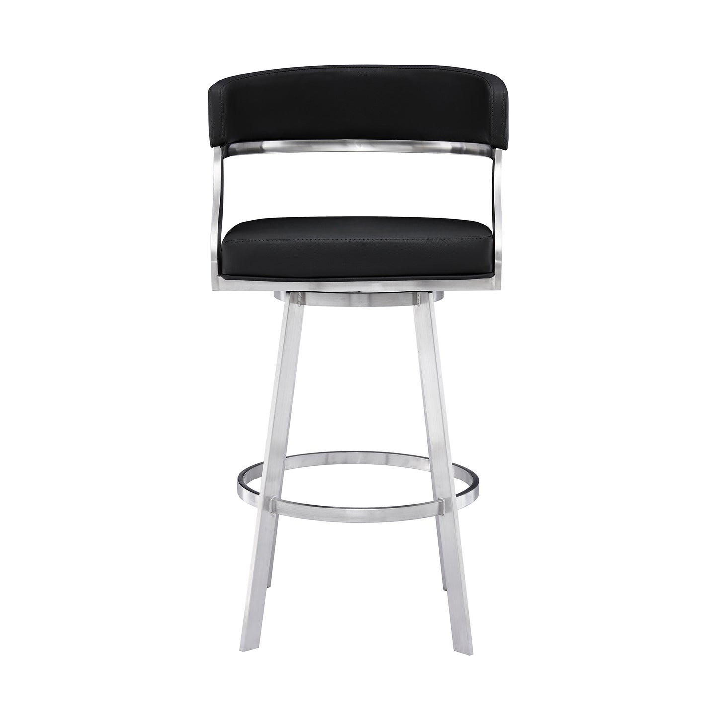 Dione 26" Counter Height Swivel Black Faux Leather and Brushed Stainless Steel Bar Stool By Armen Living | Bar Stools | Modishstore - 3