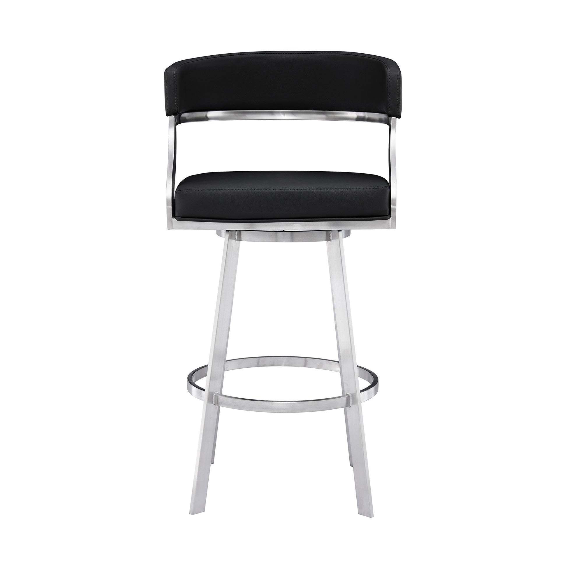 Dione 26" Counter Height Swivel Black Faux Leather and Brushed Stainless Steel Bar Stool By Armen Living | Bar Stools | Modishstore - 3
