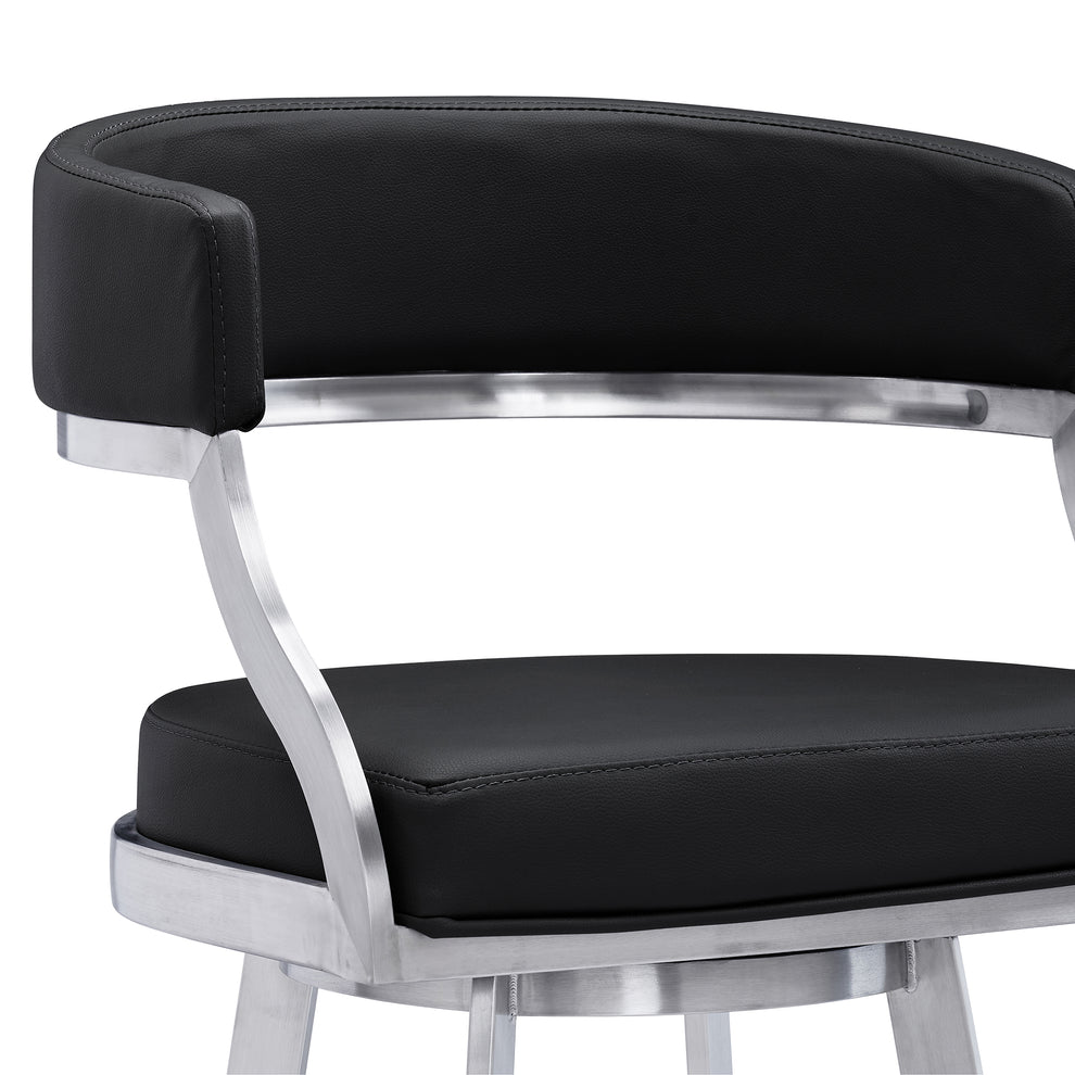 Dione 26" Counter Height Swivel Black Faux Leather and Brushed Stainless Steel Bar Stool By Armen Living | Bar Stools | Modishstore - 5