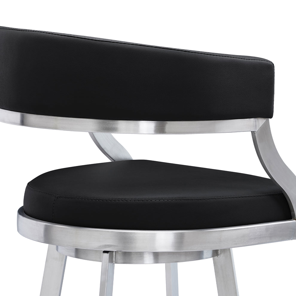 Dione 26" Counter Height Swivel Black Faux Leather and Brushed Stainless Steel Bar Stool By Armen Living | Bar Stools | Modishstore - 6