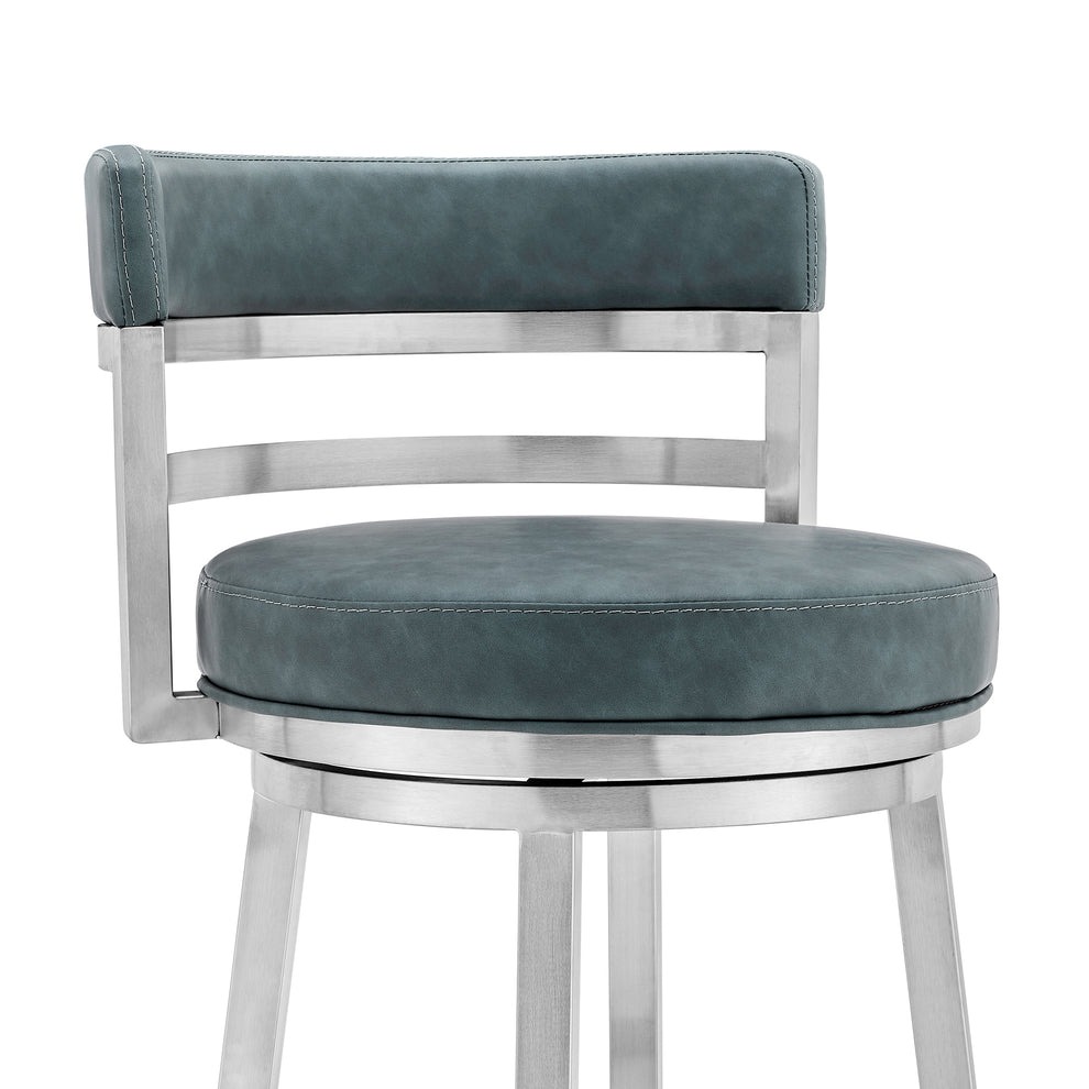 Titana 30" Bar Height Swivel Blue Faux Leather and Brushed Stainless Steel Bar Stool By Armen Living | Bar Stools | Modishstore - 5