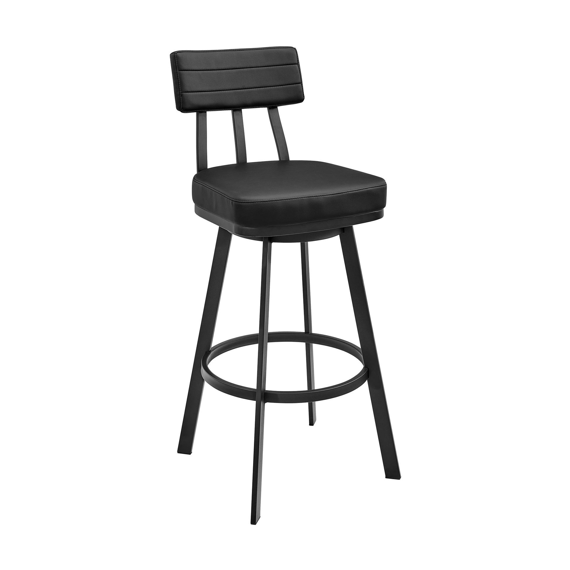Jinab Swivel Counter Stool in Black Metal with Black Faux Leather By Armen Living | Counter Stools | Modishstore - 2