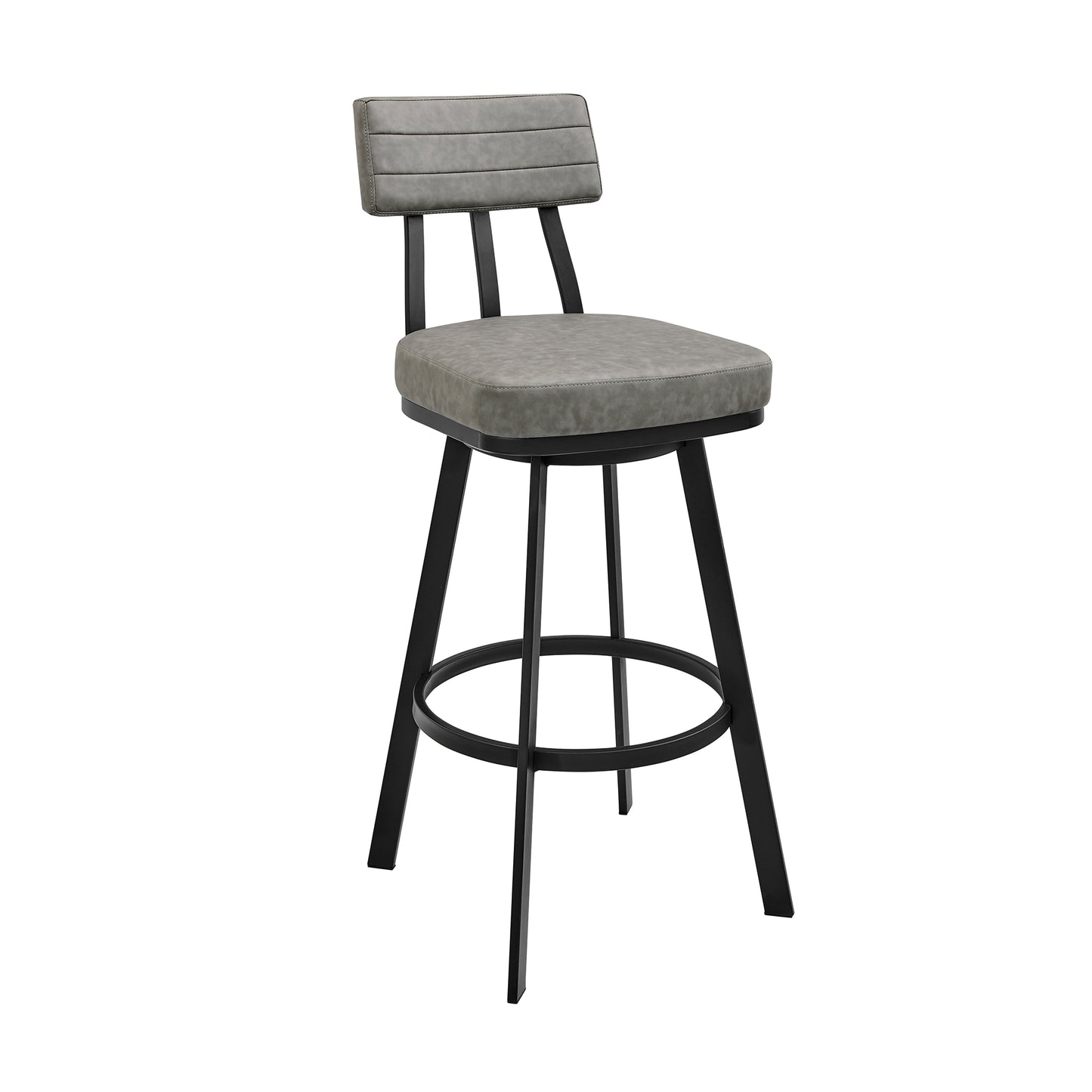 Jinab Swivel Counter Stool in Black Metal with Grey Faux Leather By Armen Living | Counter Stools | Modishstore - 2