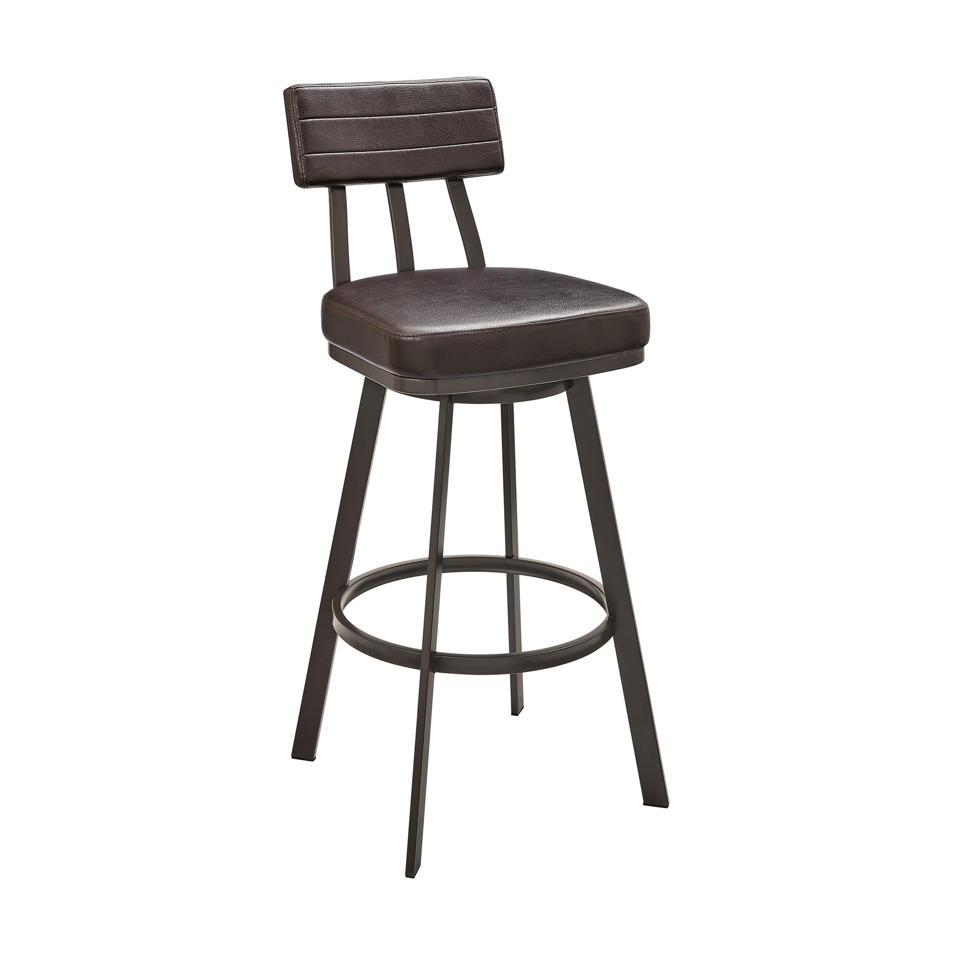 Jinab Swivel Counter Stool in Brown Metal with Brown Faux Leather By Armen Living | Counter Stools | Modishstore - 2