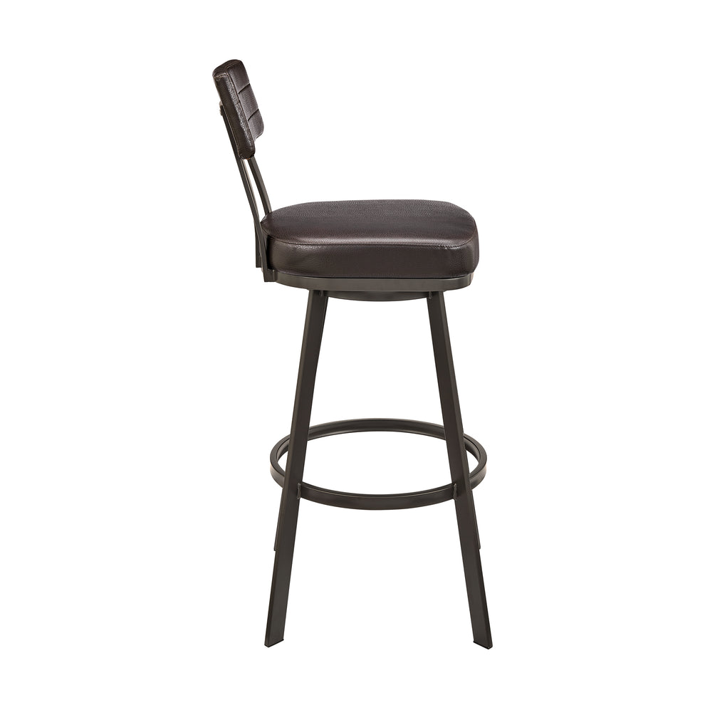 Jinab Swivel Counter Stool in Brown Metal with Brown Faux Leather By Armen Living | Counter Stools | Modishstore - 4