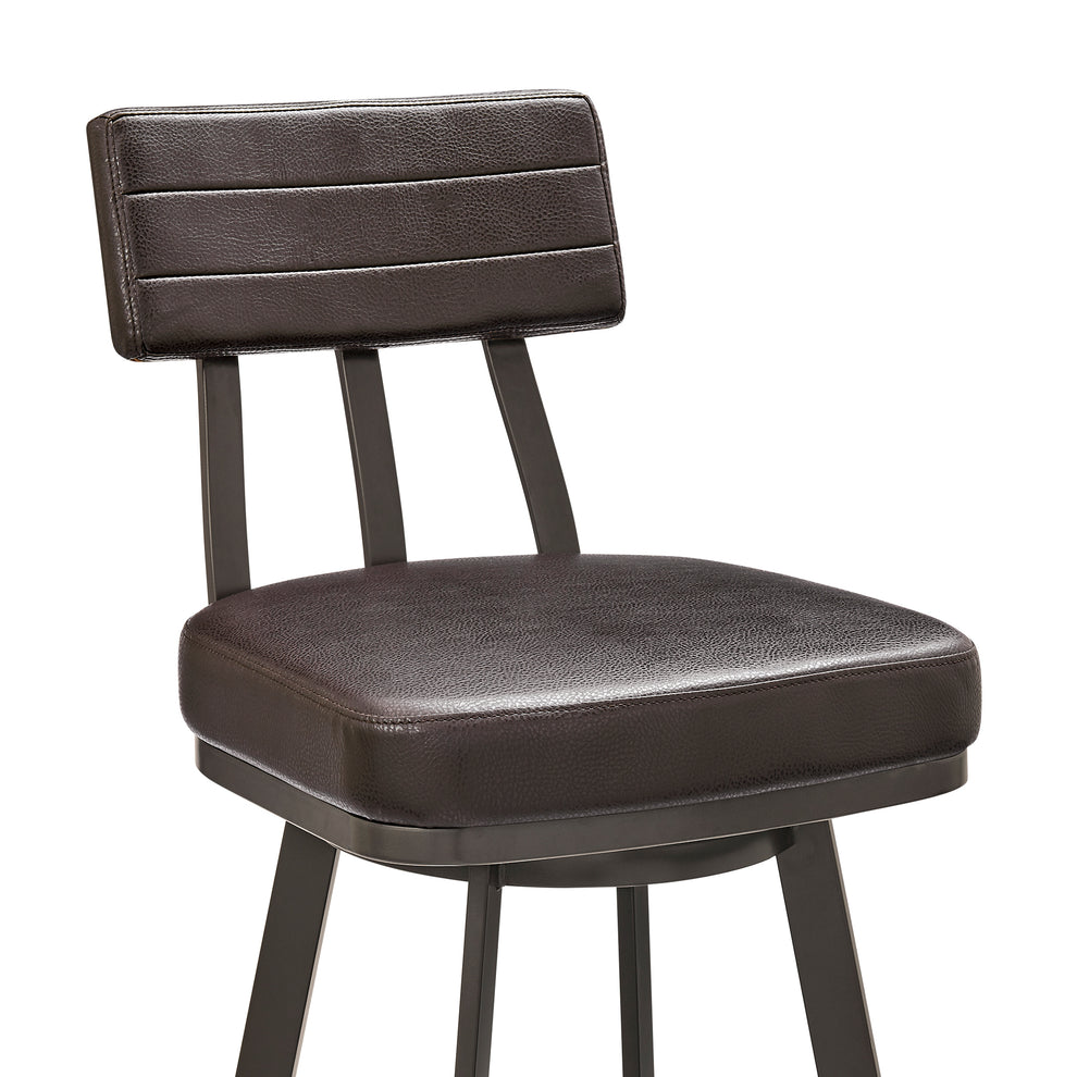 Jinab Swivel Counter Stool in Brown Metal with Brown Faux Leather By Armen Living | Counter Stools | Modishstore - 7