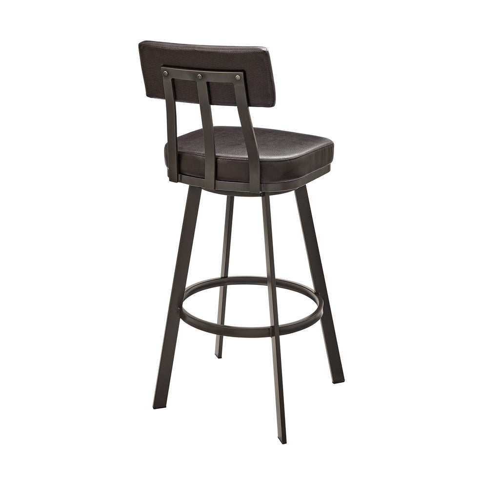 Bejnamin Swivel Bar Stool in Brown Metal with Brown Faux Leather By Armen Living | Bar Stools | Modishstore - 6