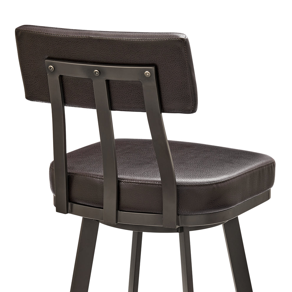 Bejnamin Swivel Bar Stool in Brown Metal with Brown Faux Leather By Armen Living | Bar Stools | Modishstore - 10