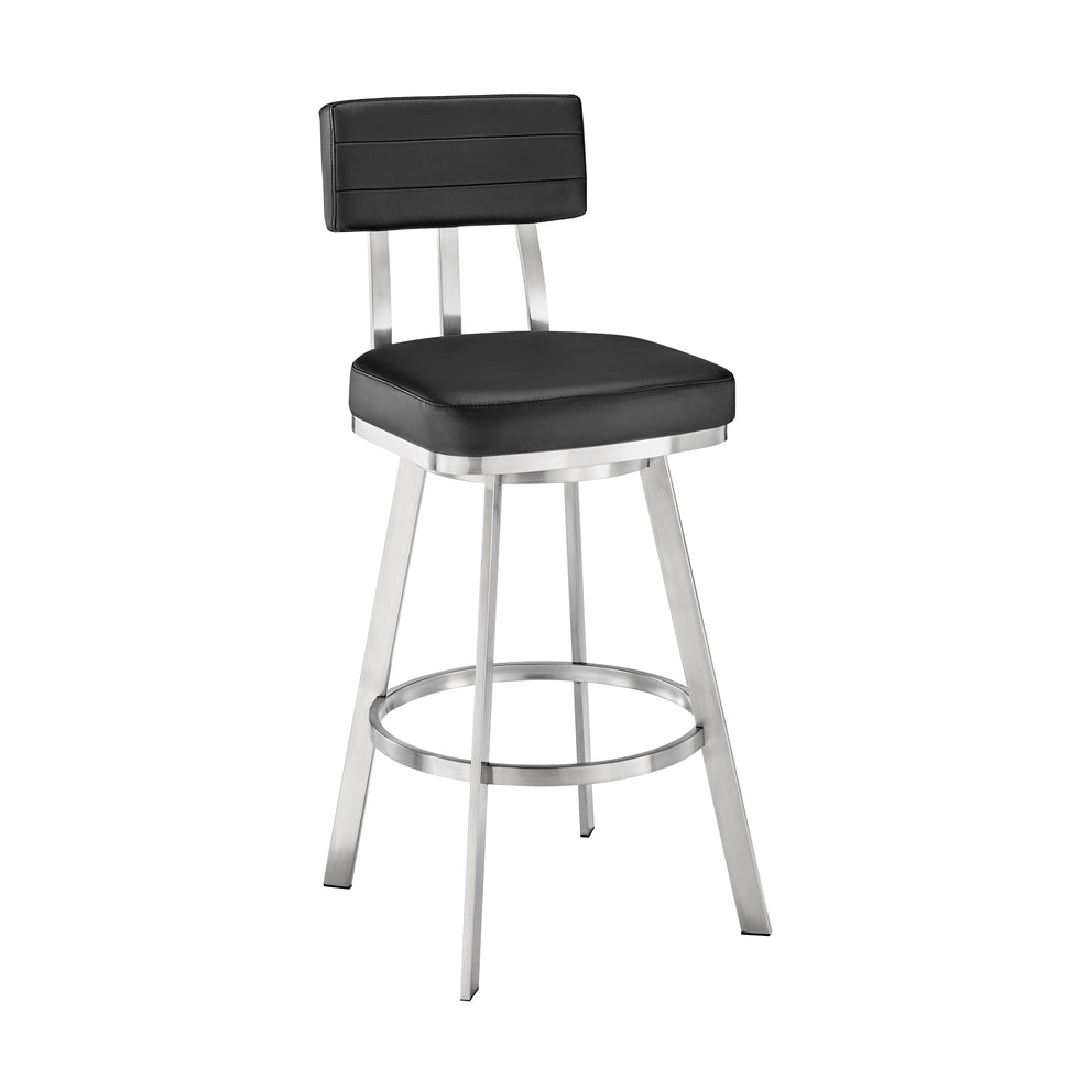 Jinab Swivel Counter Stool in Brushed Stainless Steel with Black Faux Leather By Armen Living | Counter Stools | Modishstore - 2