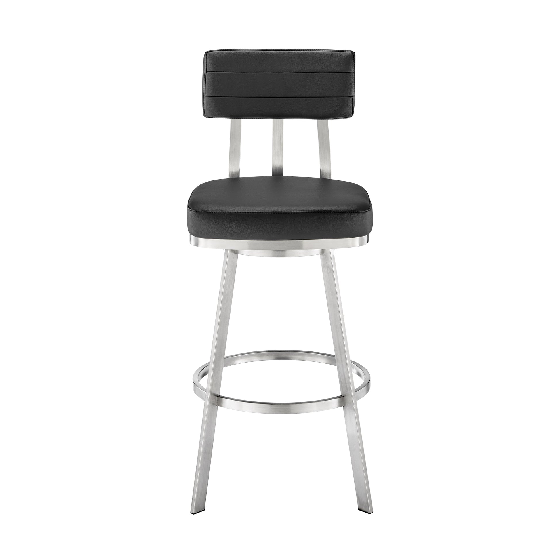 Jinab Swivel Counter Stool in Brushed Stainless Steel with Black Faux Leather By Armen Living | Counter Stools | Modishstore - 3