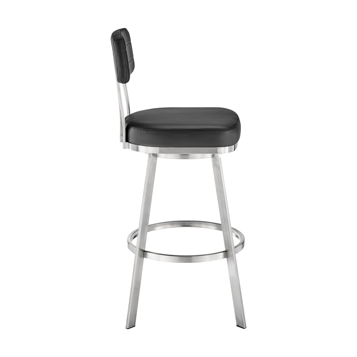 Jinab Swivel Counter Stool in Brushed Stainless Steel with Black Faux Leather By Armen Living | Counter Stools | Modishstore - 4