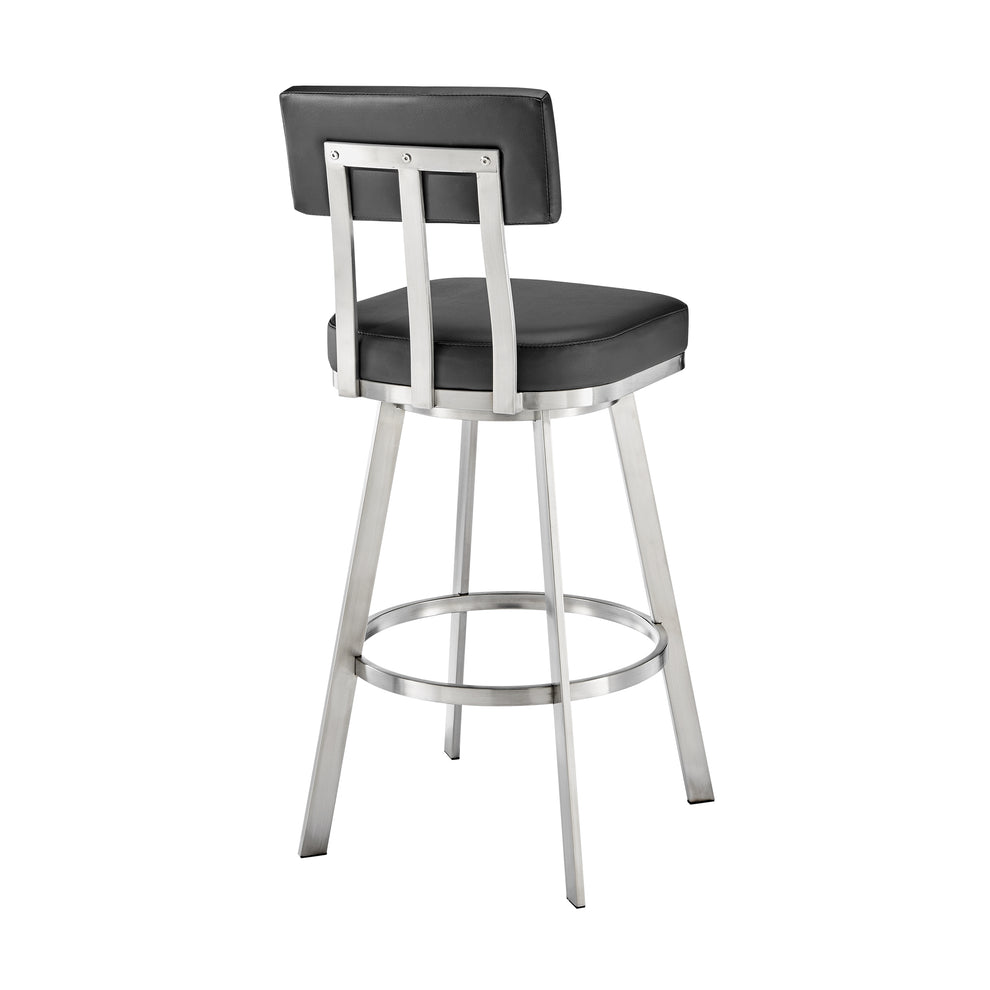 Jinab Swivel Counter Stool in Brushed Stainless Steel with Black Faux Leather By Armen Living | Counter Stools | Modishstore - 6