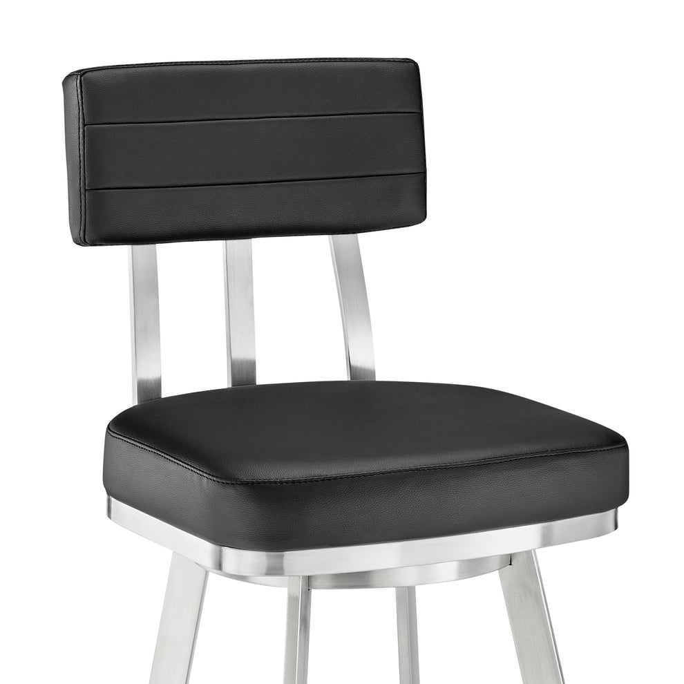 Jinab Swivel Counter Stool in Brushed Stainless Steel with Black Faux Leather By Armen Living | Counter Stools | Modishstore - 7