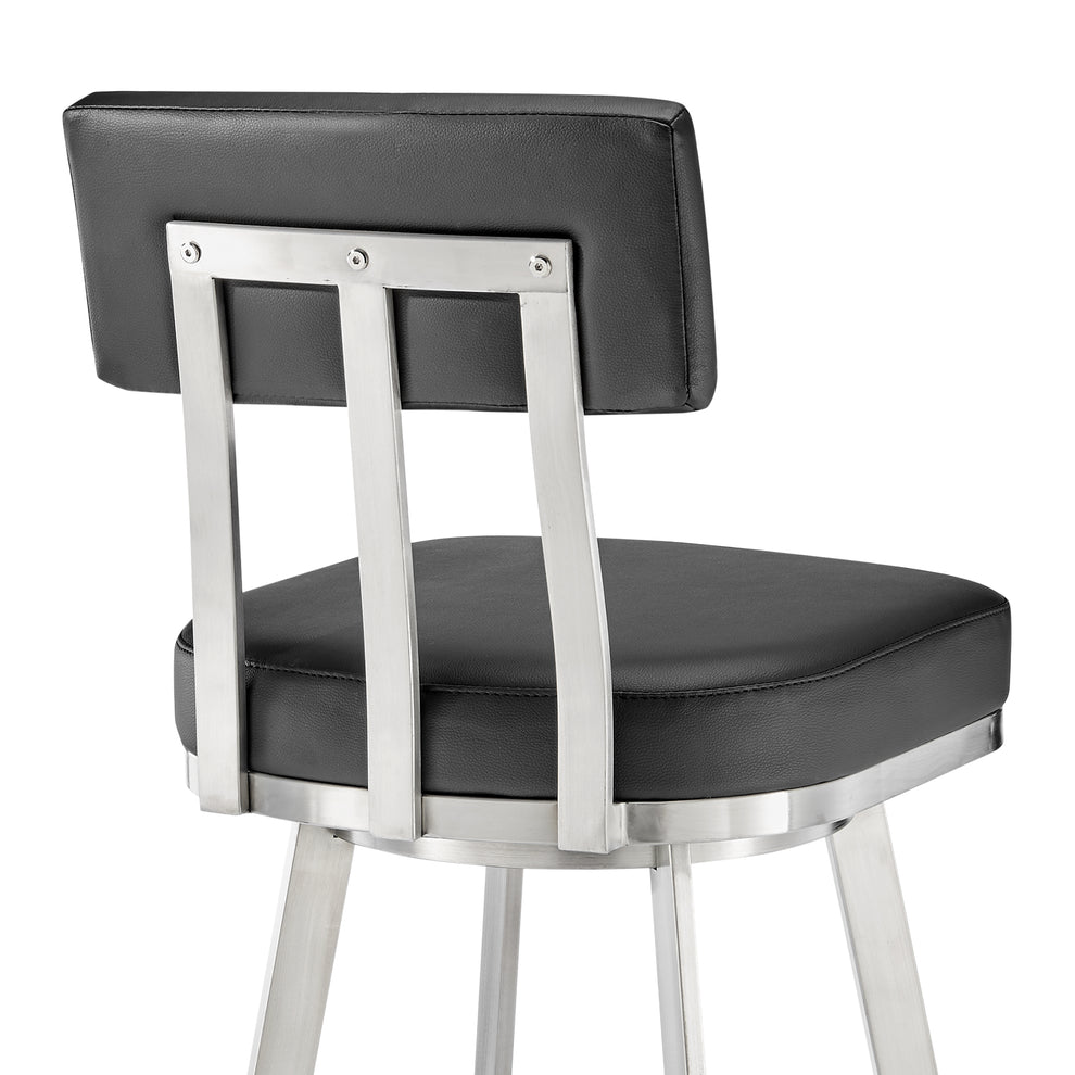 Jinab Swivel Counter Stool in Brushed Stainless Steel with Black Faux Leather By Armen Living | Counter Stools | Modishstore - 10