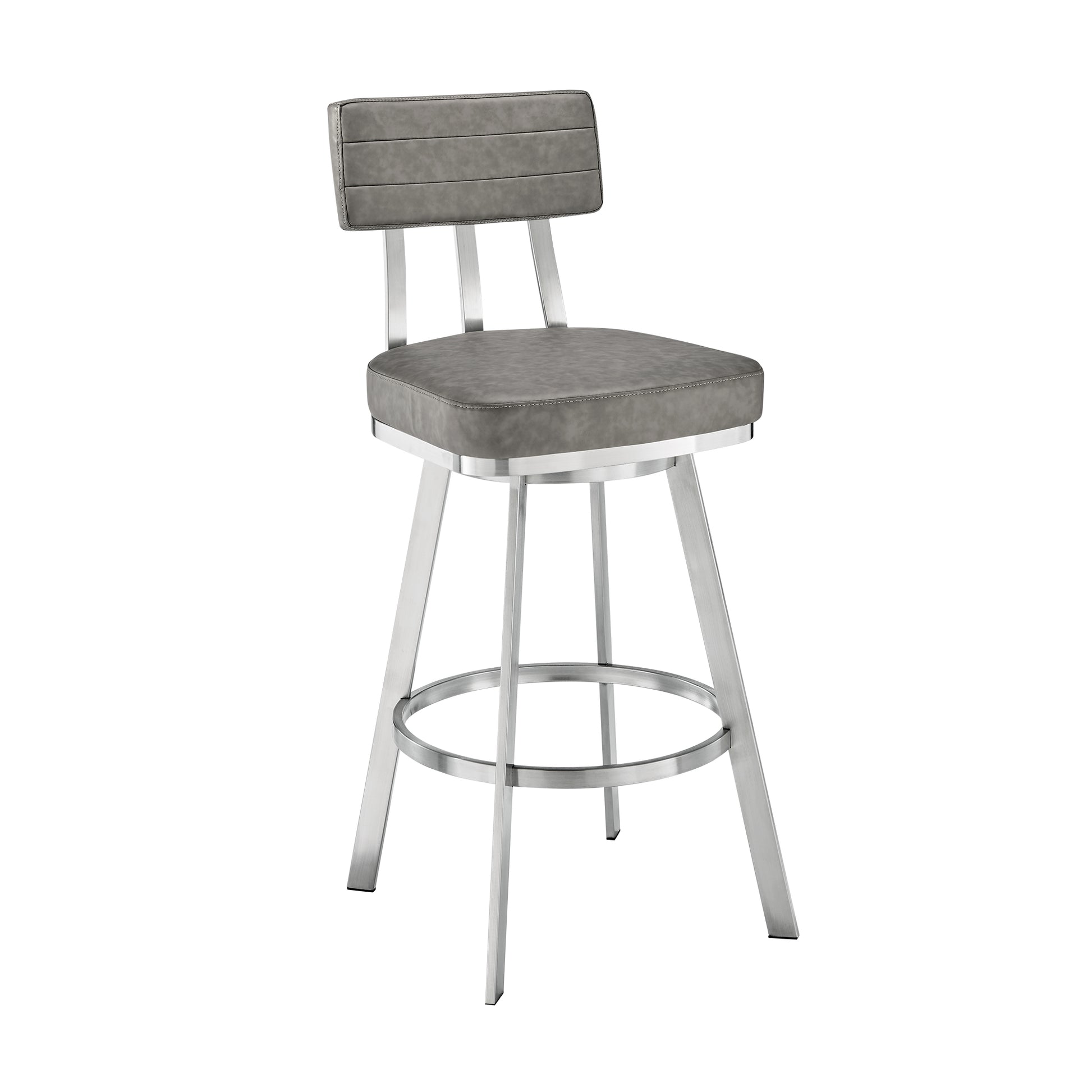 Jinab Swivel Counter Stool in Brushed Stainless Steel with Grey Faux Leather By Armen Living | Counter Stools | Modishstore - 2