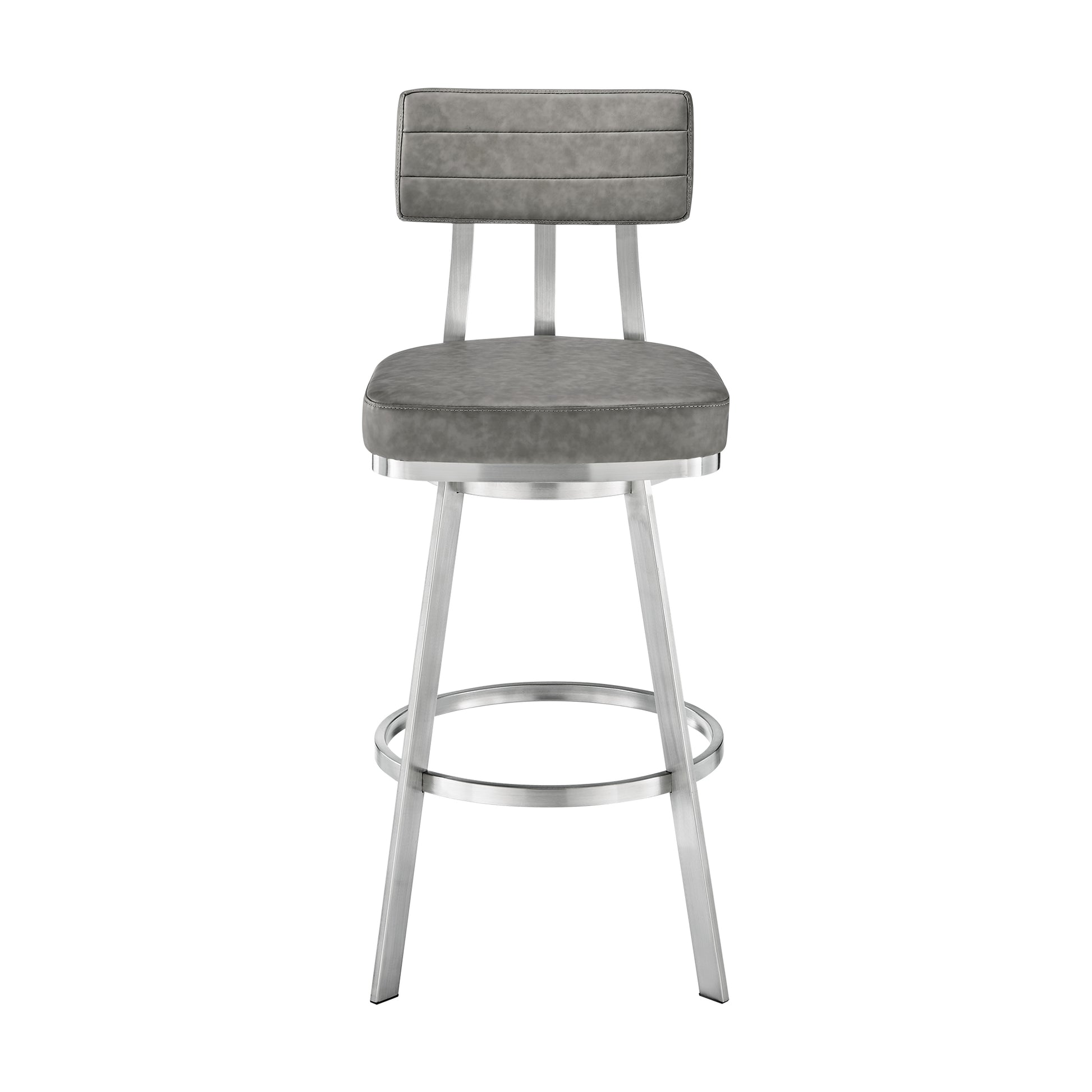 Jinab Swivel Counter Stool in Brushed Stainless Steel with Grey Faux Leather By Armen Living | Counter Stools | Modishstore - 3