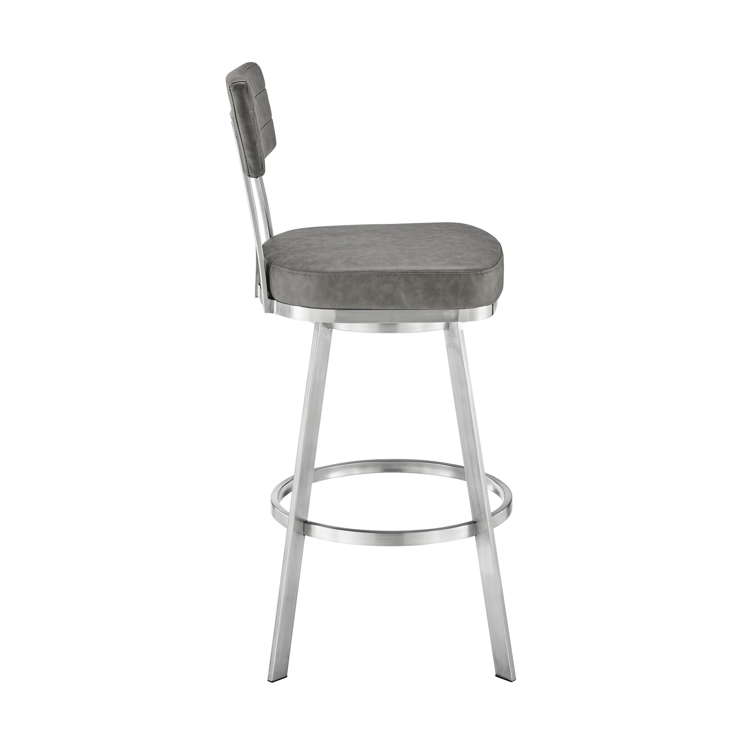 Jinab Swivel Counter Stool in Brushed Stainless Steel with Grey Faux Leather By Armen Living | Counter Stools | Modishstore - 4