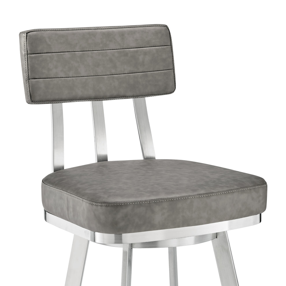 Jinab Swivel Counter Stool in Brushed Stainless Steel with Grey Faux Leather By Armen Living | Counter Stools | Modishstore - 7