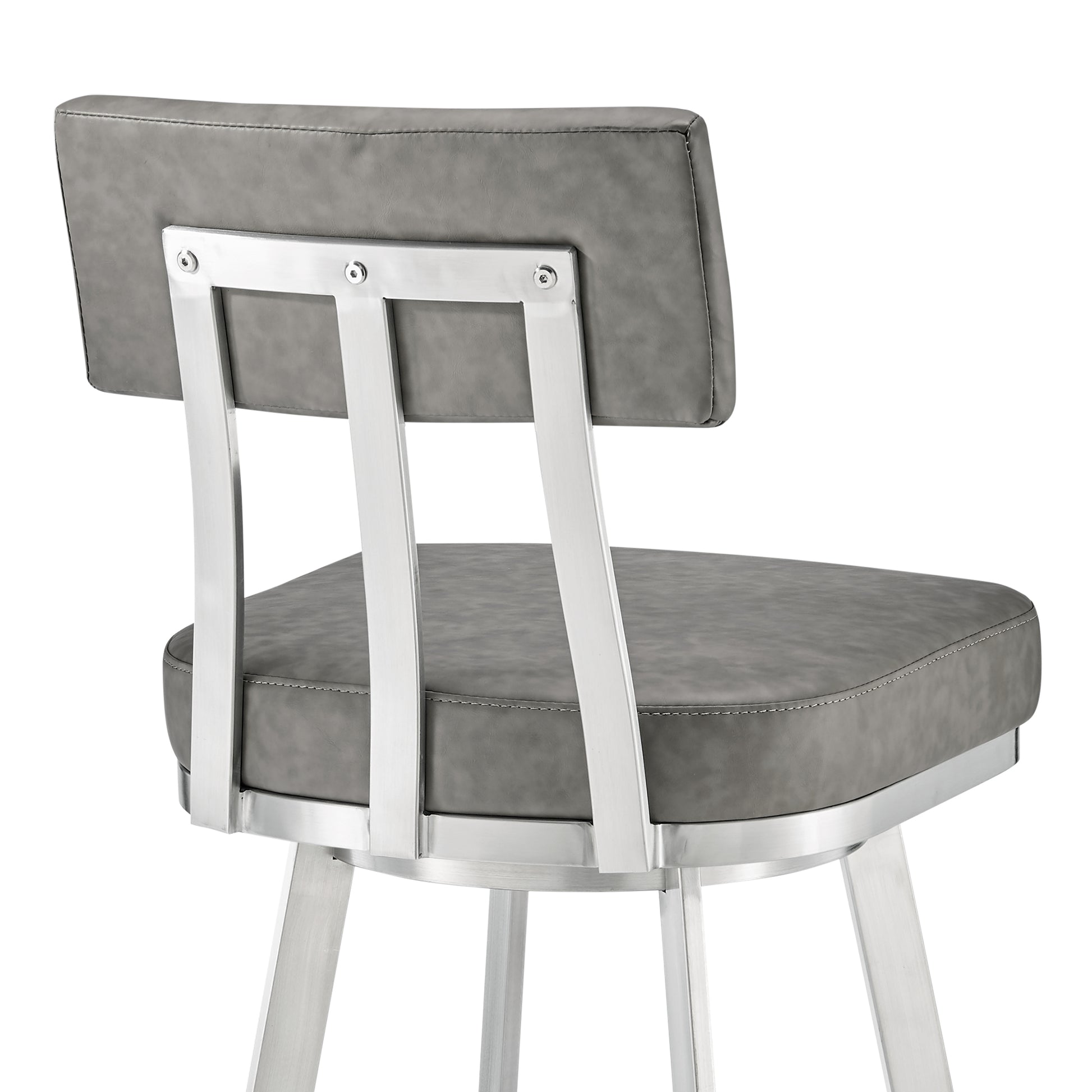 Jinab Swivel Bar Stool in Brushed Stainless Steel with Grey Faux Leather By Armen Living | Bar Stools | Modishstore - 10