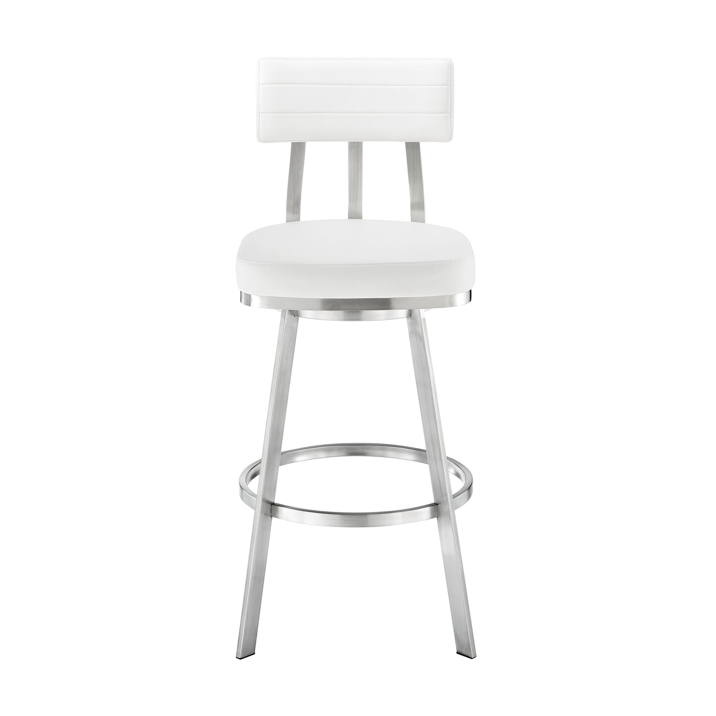 Jinab Swivel Counter Stool in Brushed Stainless Steel with White Faux Leather  By Armen Living | Counter Stools | Modishstore - 3