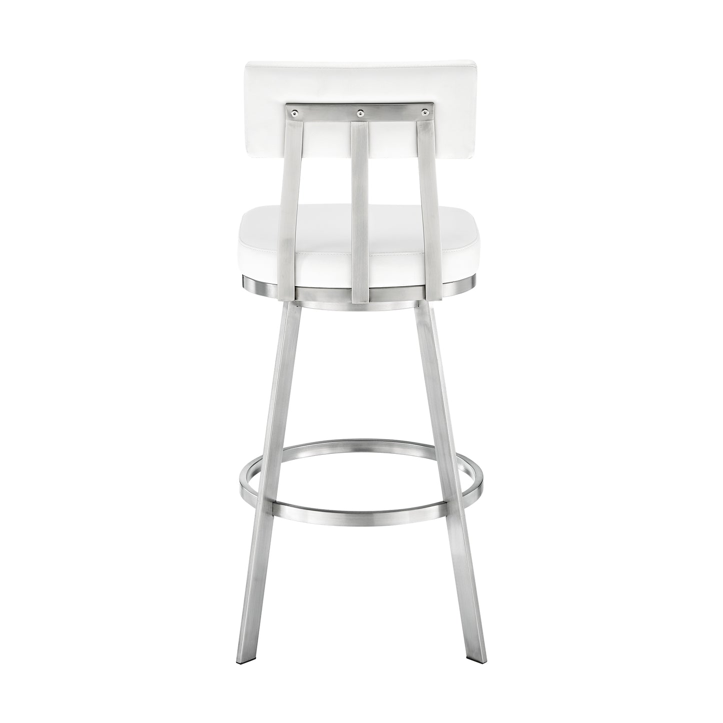 Jinab Swivel Counter Stool in Brushed Stainless Steel with White Faux Leather  By Armen Living | Counter Stools | Modishstore - 5
