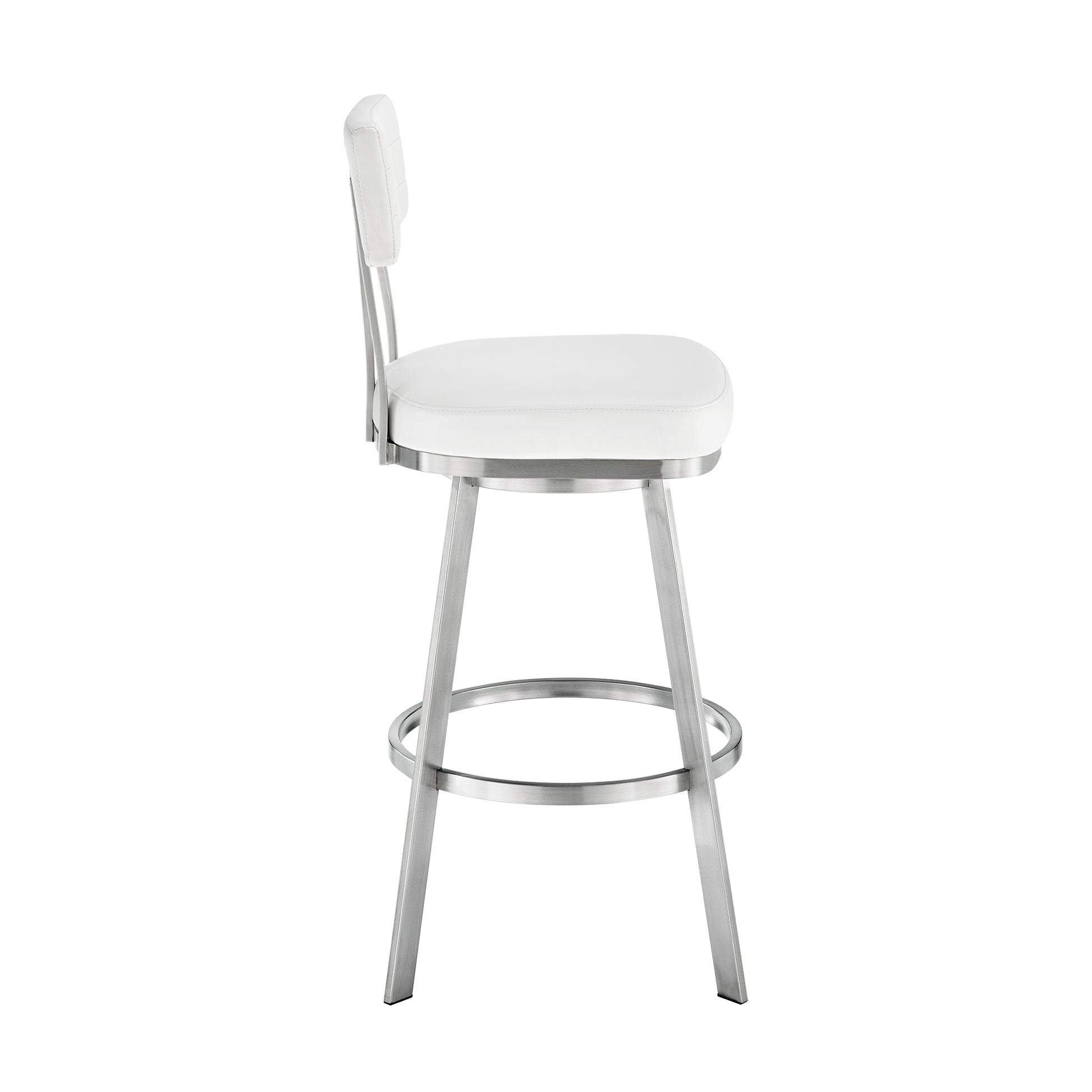 Jinab Swivel Bar Stool in Brushed Stainless Steel with White Faux Leather By Armen Living | Bar Stools | Modishstore - 4