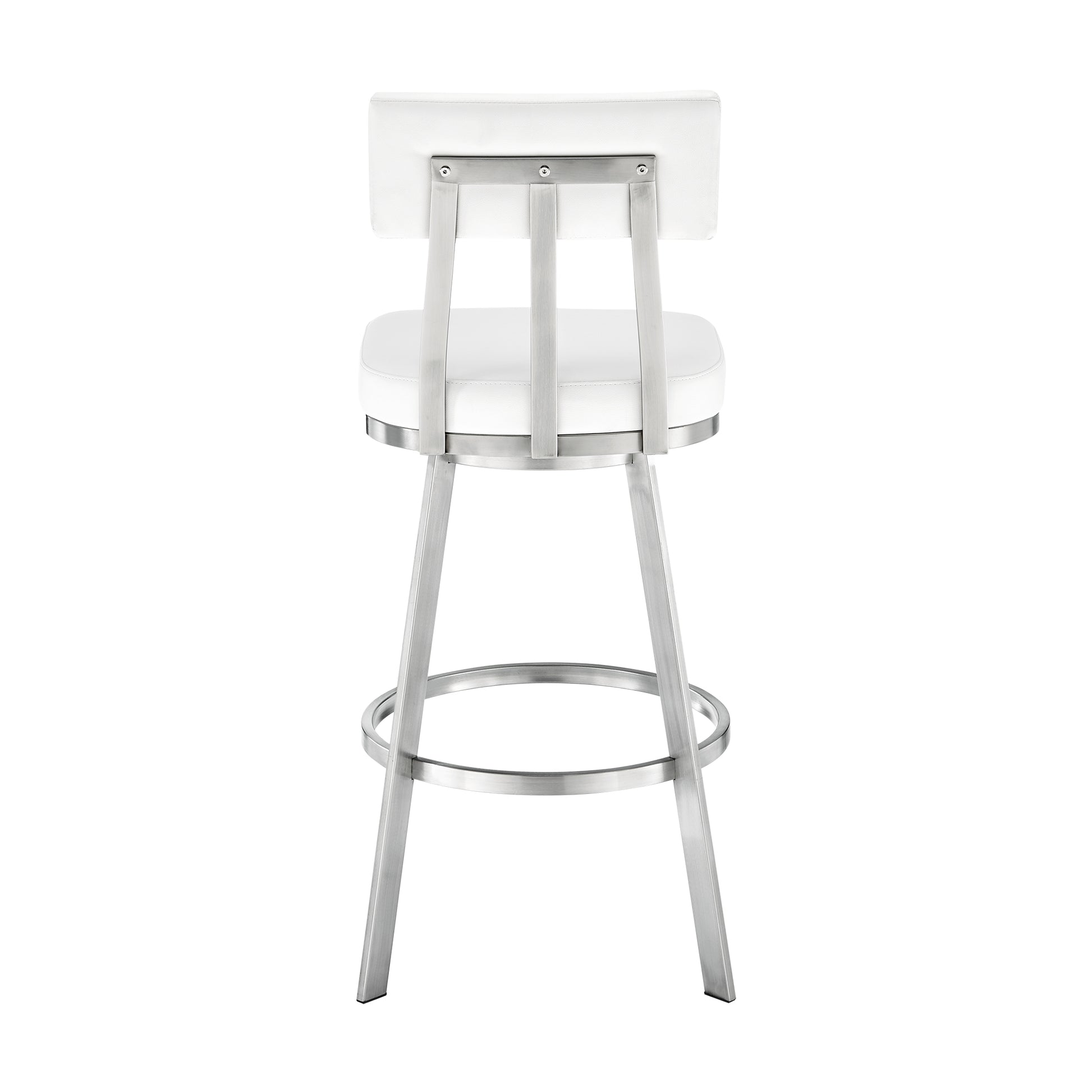 Jinab Swivel Bar Stool in Brushed Stainless Steel with White Faux Leather By Armen Living | Bar Stools | Modishstore - 5