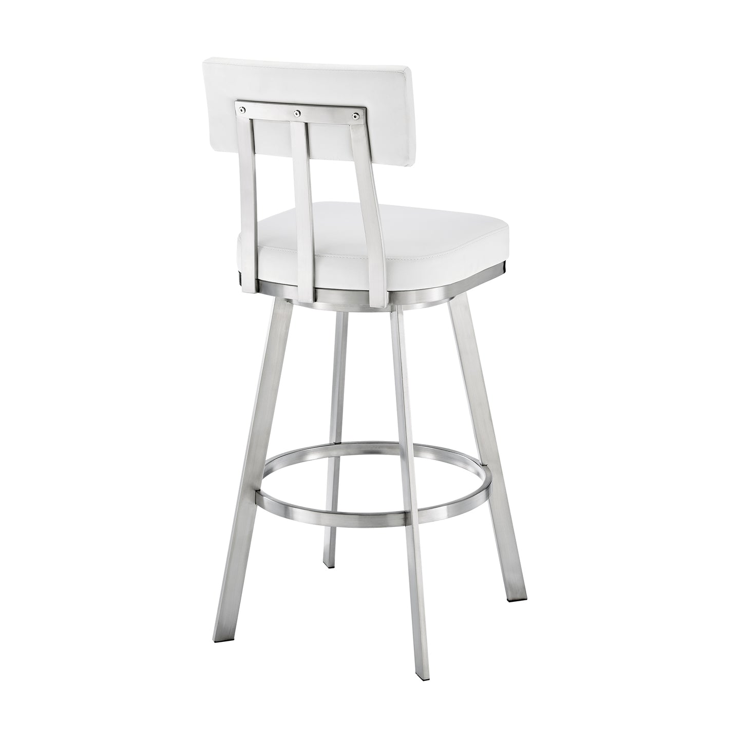 Jinab Swivel Bar Stool in Brushed Stainless Steel with White Faux Leather By Armen Living | Bar Stools | Modishstore - 6