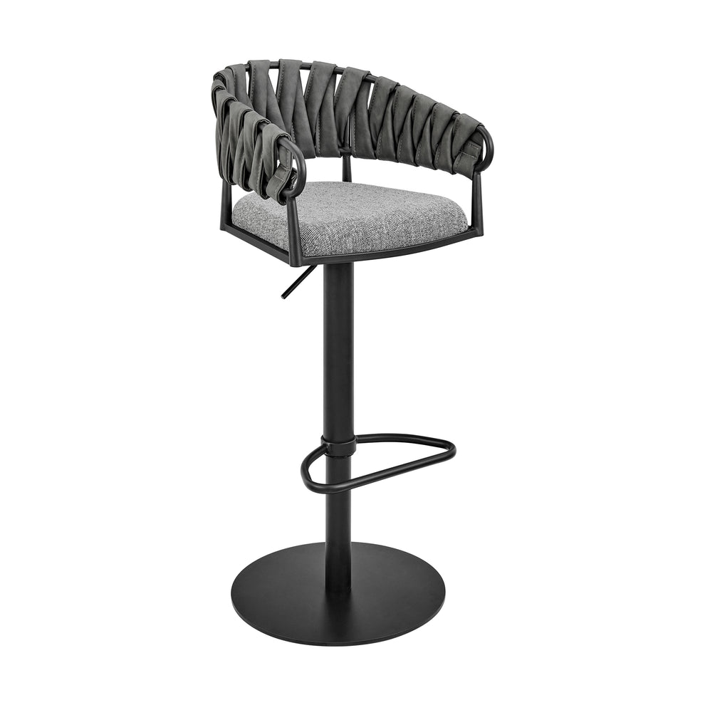 Silabe Adjustable Counter or Bar Stool in Black Metal with Grey Fabric and Faux Leather By Armen Living | Bar Stools | Modishstore - 2