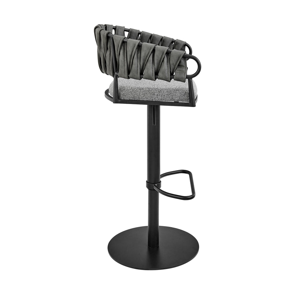 Silabe Adjustable Counter or Bar Stool in Black Metal with Grey Fabric and Faux Leather By Armen Living | Bar Stools | Modishstore - 4