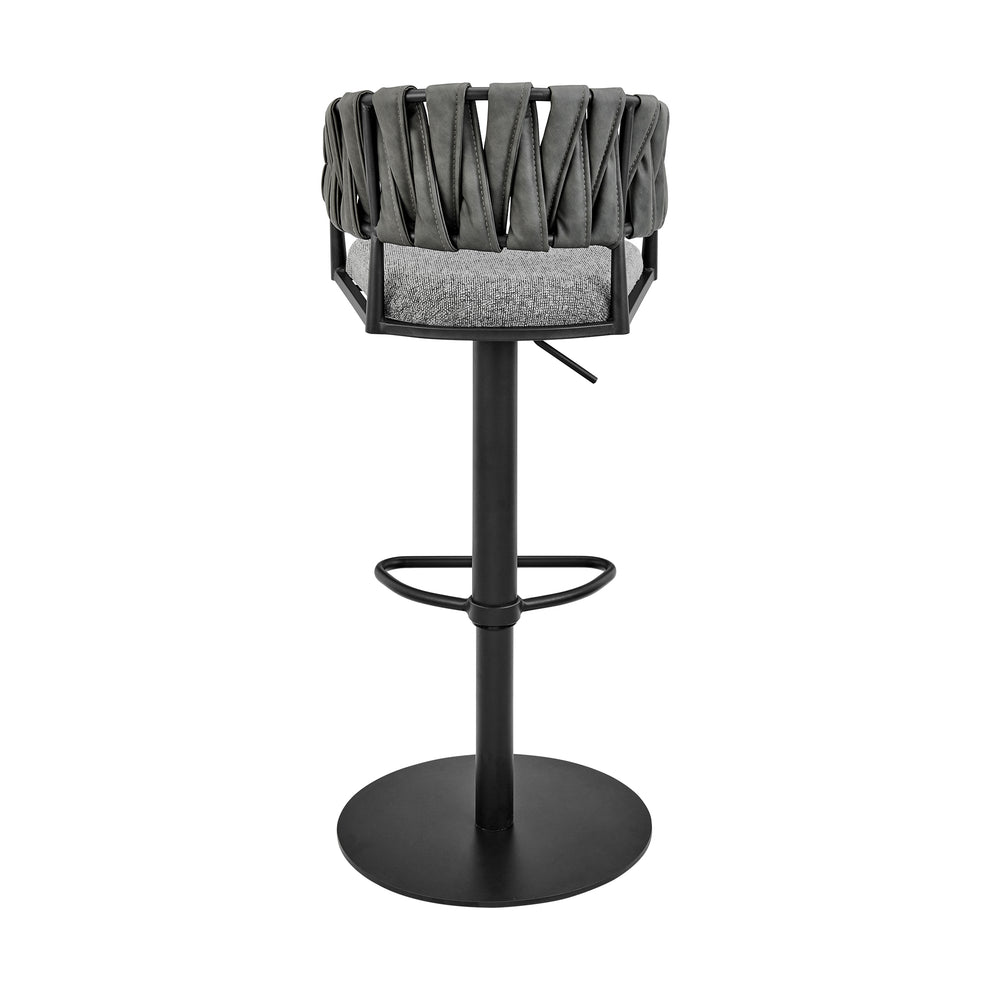 Silabe Adjustable Counter or Bar Stool in Black Metal with Grey Fabric and Faux Leather By Armen Living | Bar Stools | Modishstore - 6