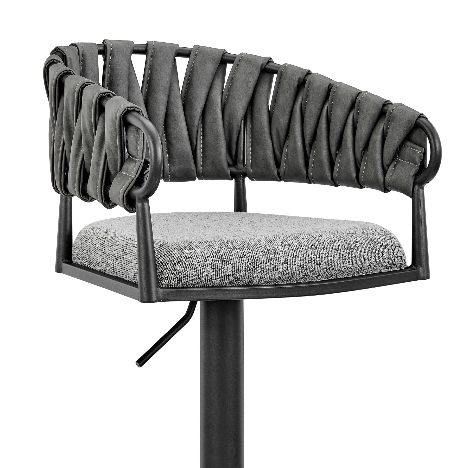 Silabe Adjustable Counter or Bar Stool in Black Metal with Grey Fabric and Faux Leather By Armen Living | Bar Stools | Modishstore - 7