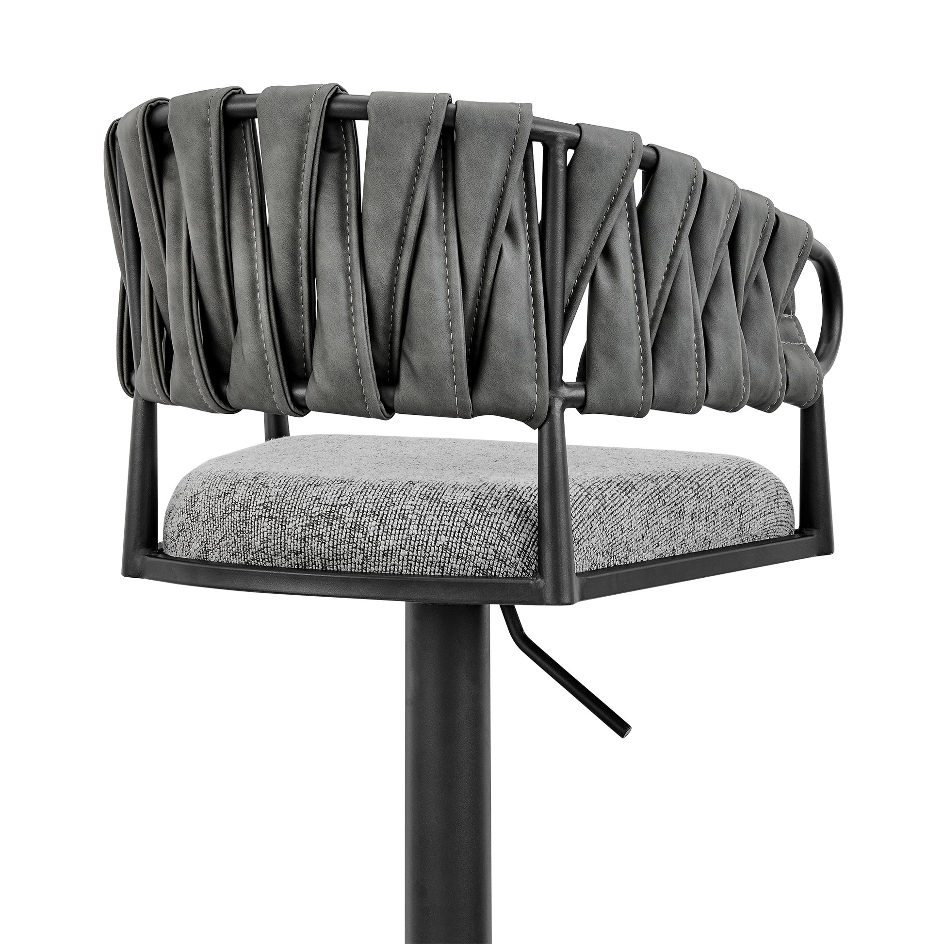 Silabe Adjustable Counter or Bar Stool in Black Metal with Grey Fabric and Faux Leather By Armen Living | Bar Stools | Modishstore - 10