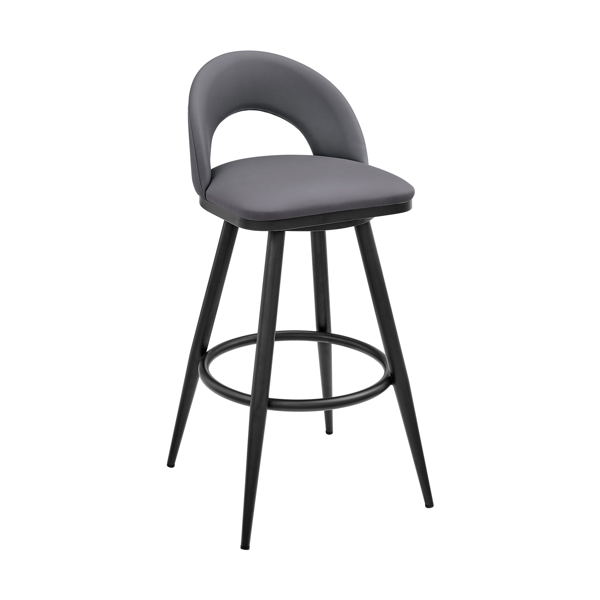 Lottech Swivel Counter Stool in Black Metal and Grey Faux Leather By Armen Living | Counter Stools | Modishstore - 2