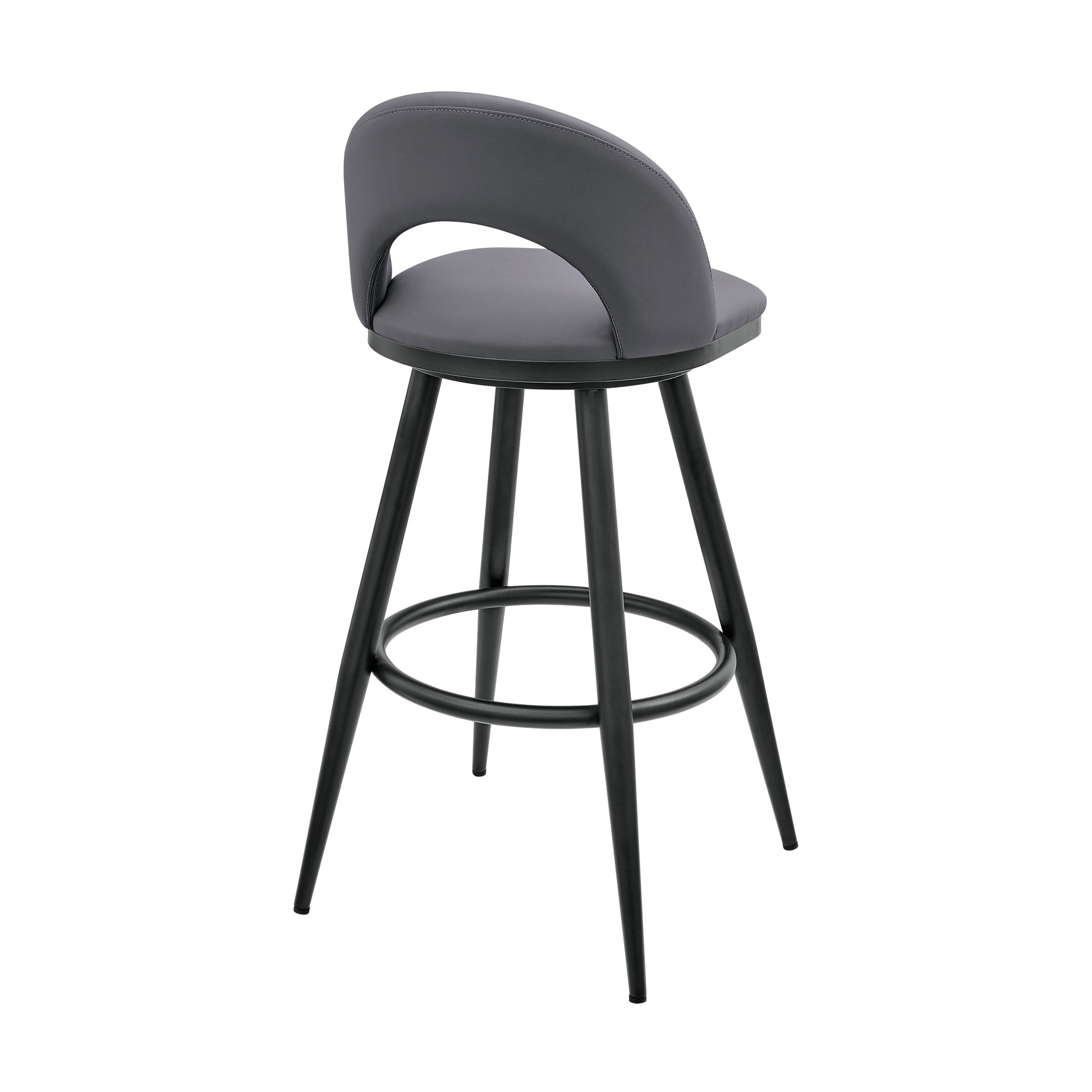 Lottech Swivel Counter Stool in Black Metal and Grey Faux Leather By Armen Living | Counter Stools | Modishstore - 5